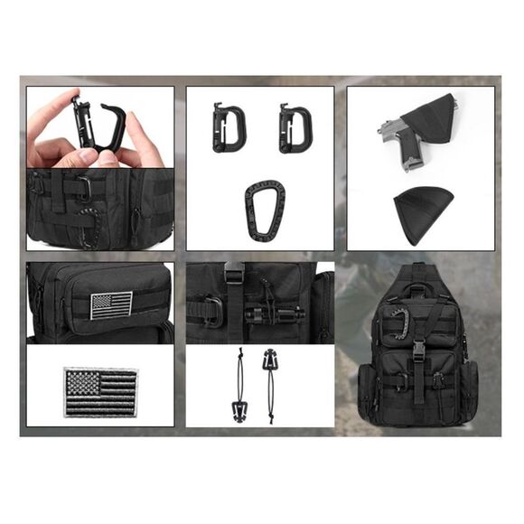 Tactical EDC Sling Bag Backpack with Pistol Holster Military Shoulder Backpack - Picture 9 of 12
